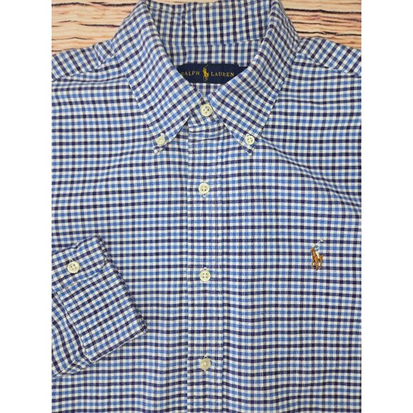 Ralph Lauren Mens Blue Checkered Button-Down Shirt Large Long Sleeve - Picture 4 of 7
